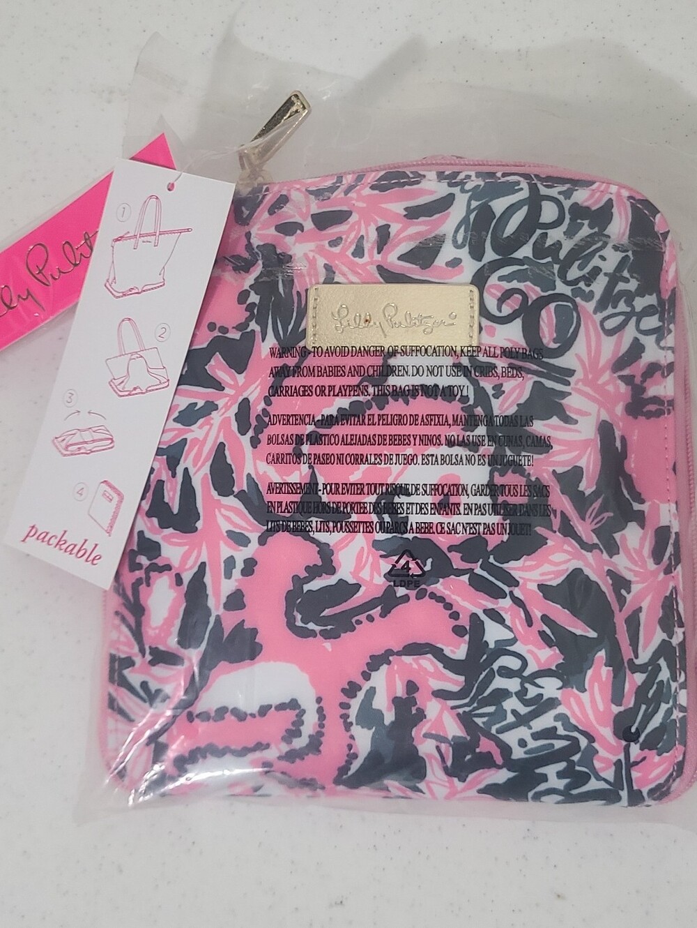 NWT Lilly Pulitzer Hanging With My Boo Getaway Packable Tote Bag Panda New